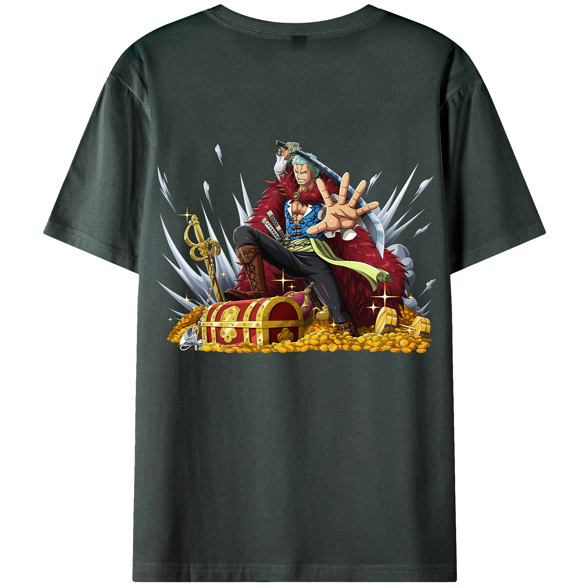 ワンピース ロロノア・ゾロ ONE PIECE Roronoa Zoro 綿100％ メンズ半袖Tシャツ（バックプリント） 通気性